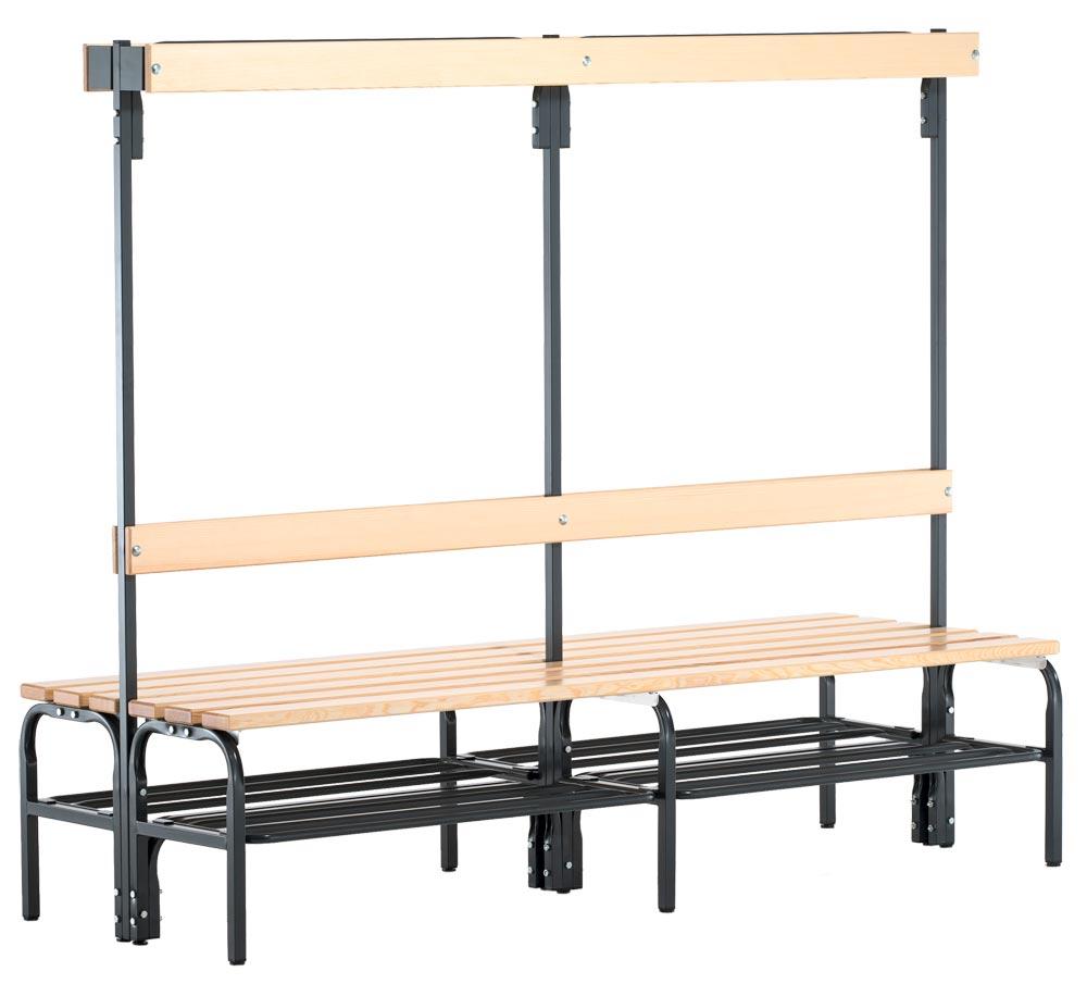 Garderobenbank, doppelseitig, Breite 150 cm, Höhe 165 cm, Tiefe 72,5 cm