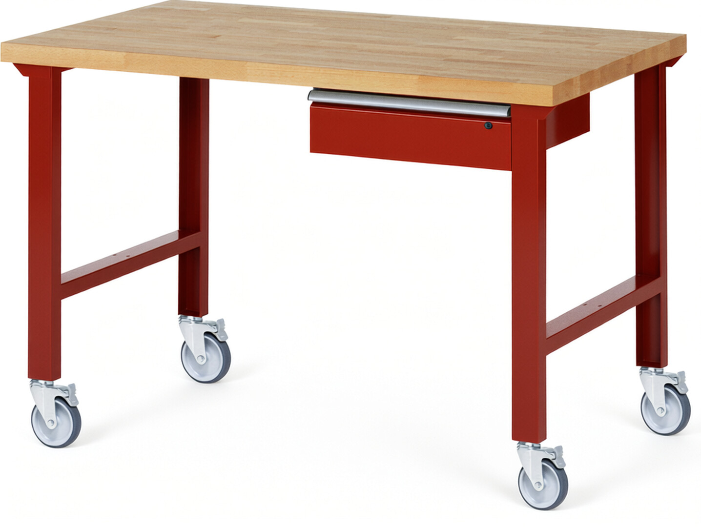 RAU Werkbank rot - Breite 150 cm - Tiefe 90 cm - Höhe 100 cm - Buche-Massiv Arbeitsplatte 40 mm