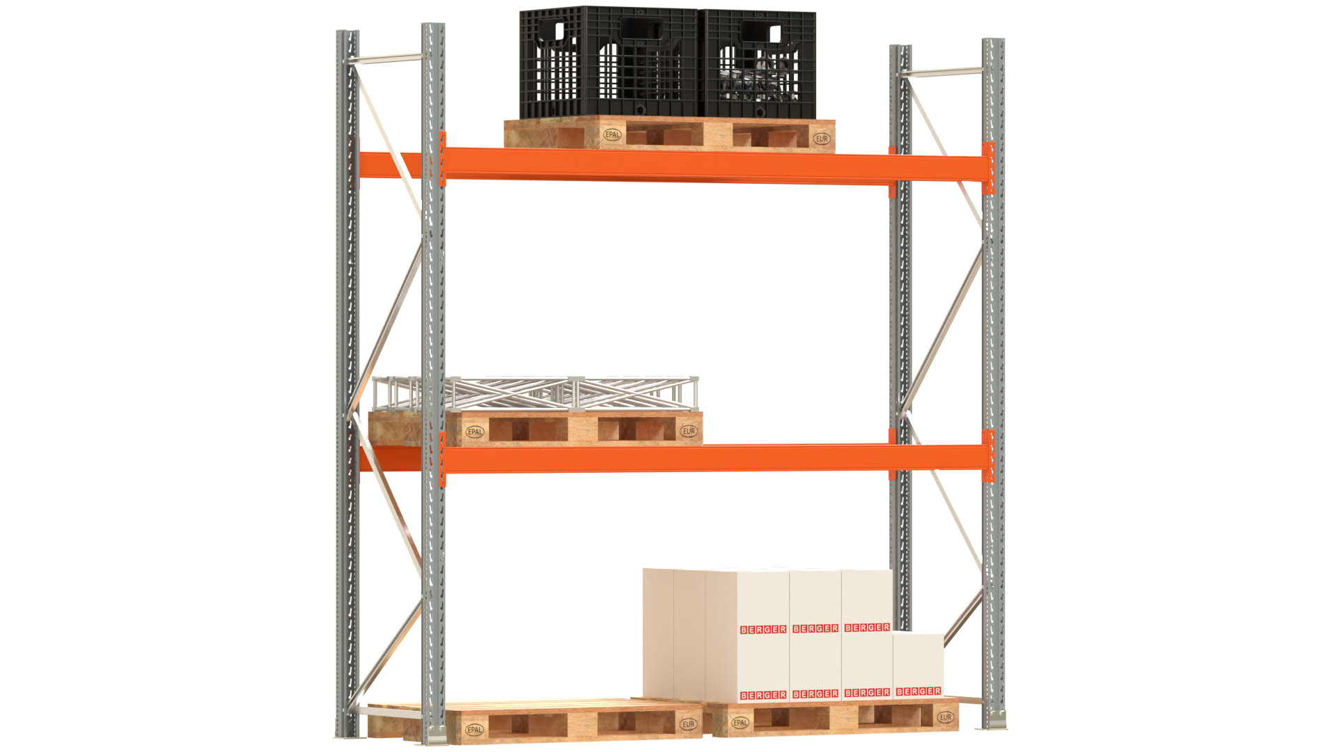 Palettenregal ARTUS - Breite 287 cm - Höhe 300 cm - Tiefe 80 cm - 2 Träger-Ebenen - Fachlast 2000 kg - 6 Palettenstellplätze