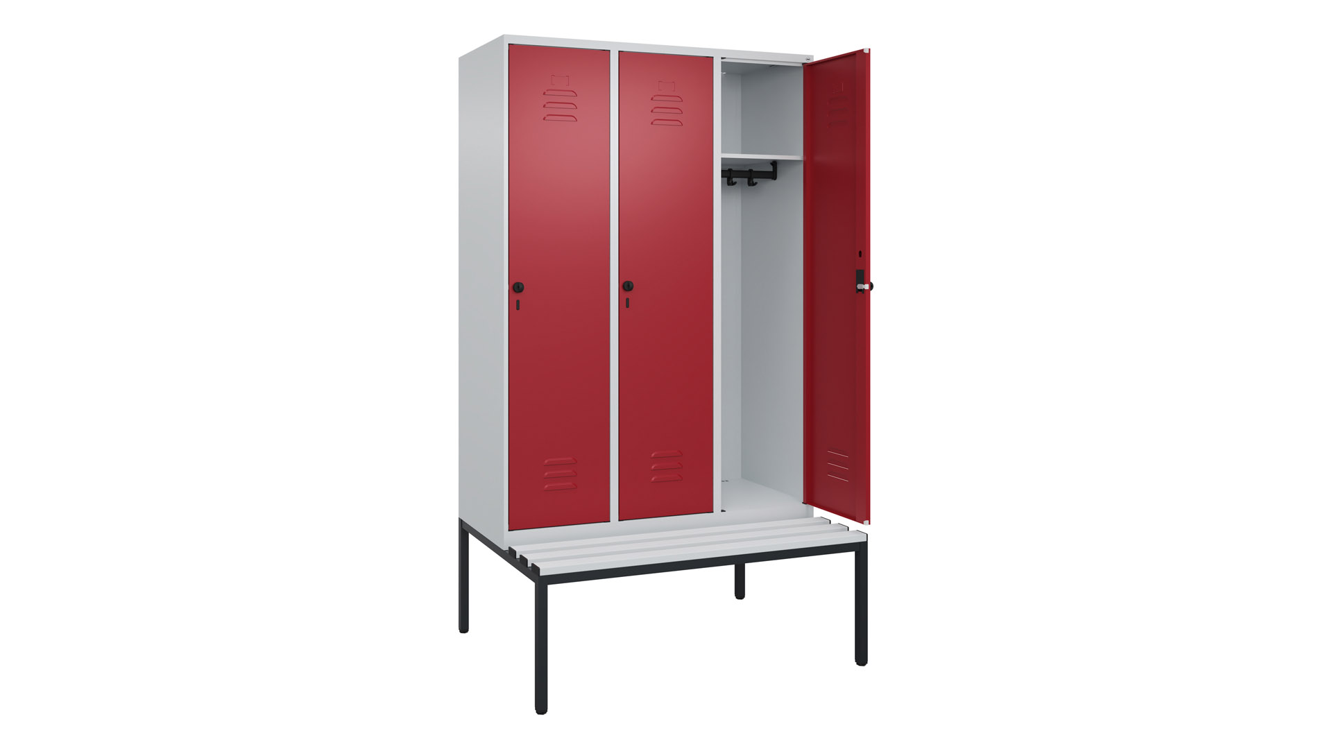 Spind - Garderobenschrank, Breite 120 cm, Höhe 212 cm, Tiefe 50 cm, 3 Abteile