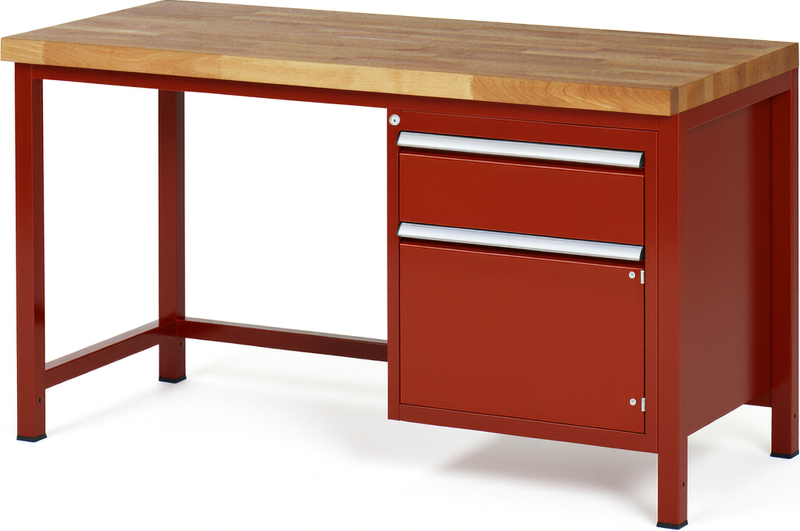 Werkbank Modell 8152 rot, BxTxH 1500x700x840-1040 mm,  Buche-Massiv Arbeitsplatte 40 mm,  1 Schublade mit  Auszug 90 %