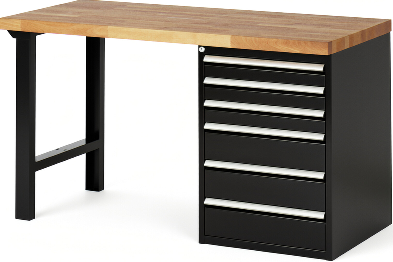 RAU Werkbank schwarz - Breite 150 cm - Tiefe 70 cm - Höhe 89 cm - Buche-Massiv Arbeitsplatte 40 mm