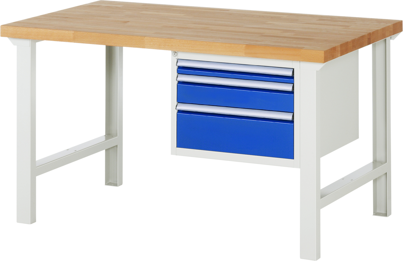 Werkbank Modell 7126,  BxTxH 1500x900x840 mm,  Buche-Massiv Arbeitsplatte 40 mm,  3 Schubladen mit  Vollauszug 100 % und  SoftClosing