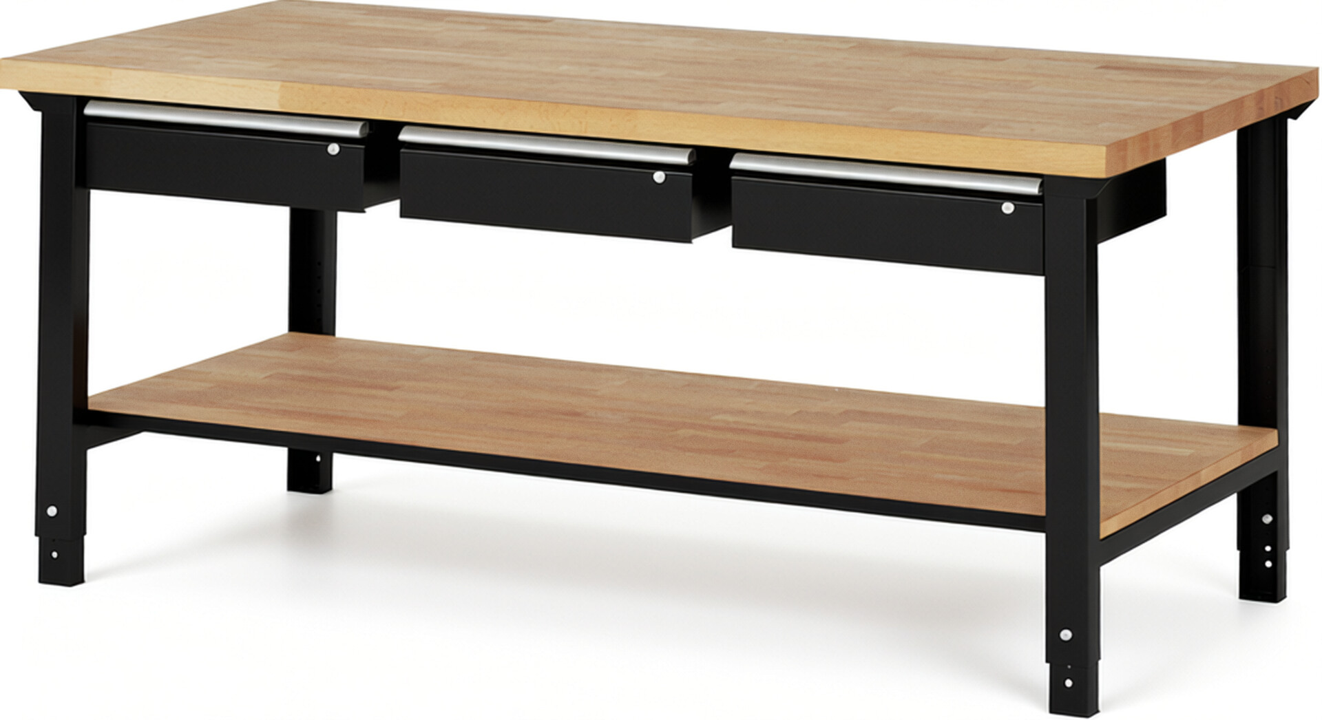 RAU Werkbank schwarz - Breite 200 cm - Tiefe 90 cm - Höhe 114 cm - Buche-Massiv Arbeitsplatte 40 mm