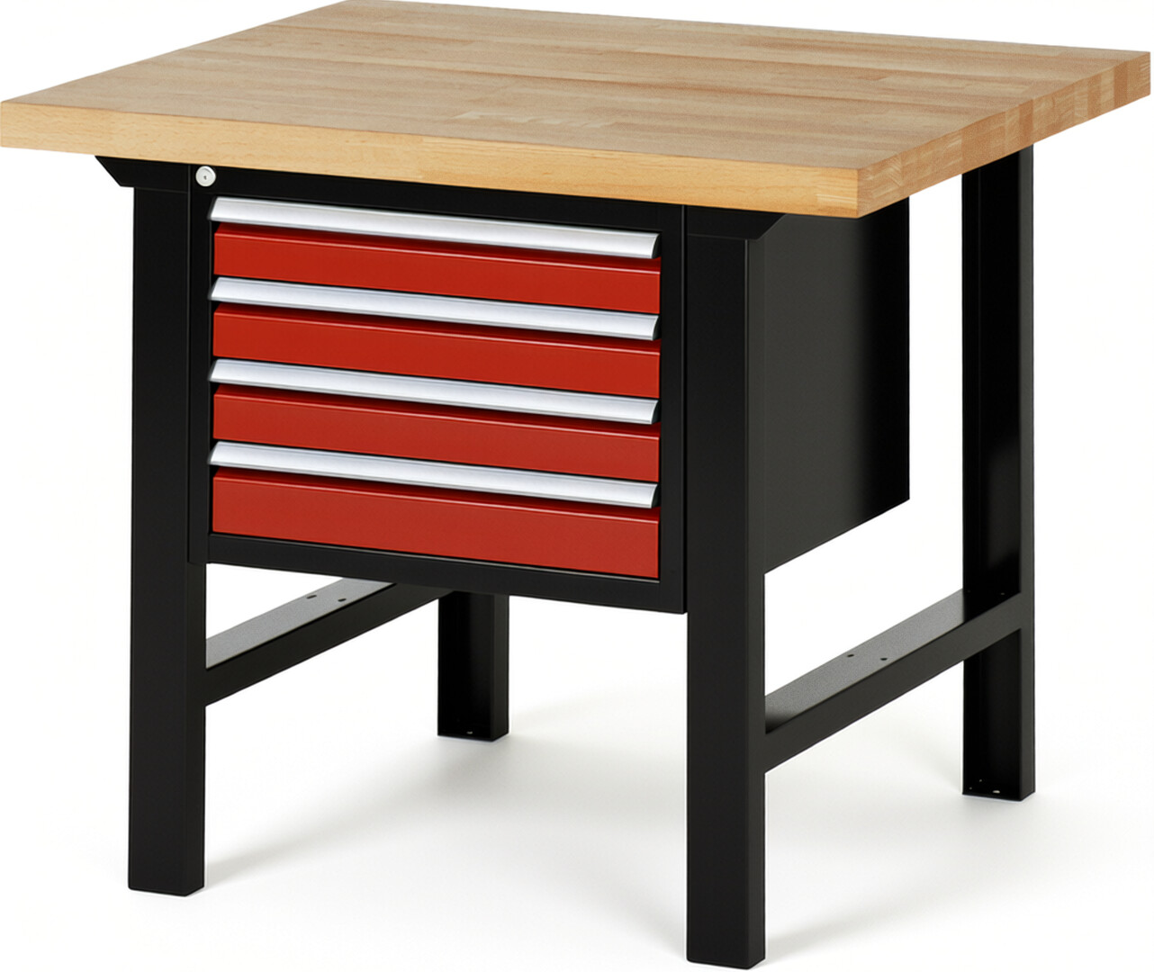 RAU Werkbank schwarz - rot - Breite 100 cm - Tiefe 90 cm - Höhe 84 cm - Buche-Massiv Arbeitsplatte 40 mm