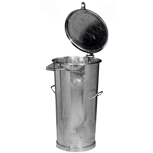 Mülleimer aus Stahlblech, stationär, ohne Verschlussbügel, Scharnierdeckel, Vol. 110 l, Durchm.xH 476x905 mm, feuerverzinkt