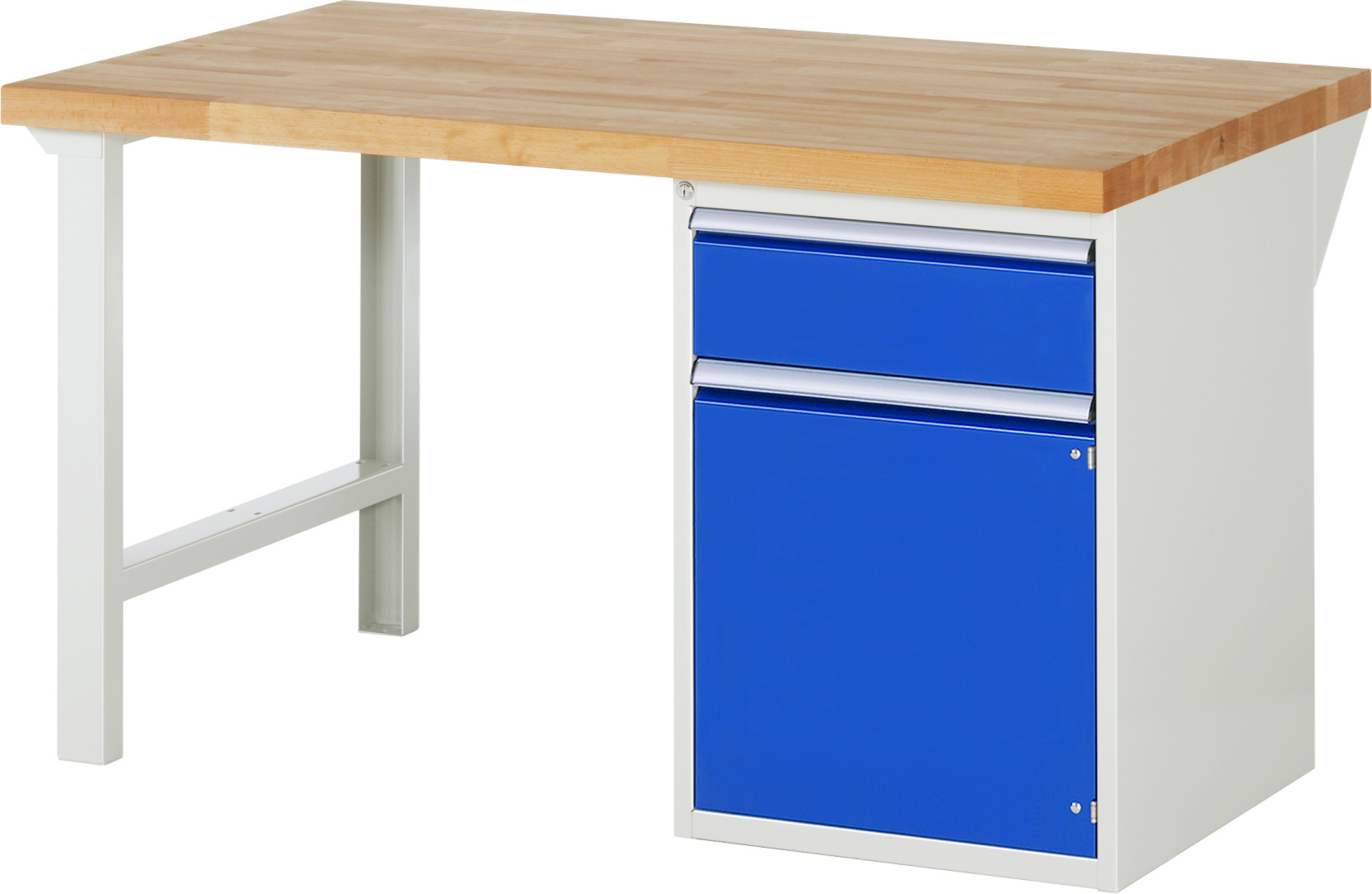 Werkbank Modell 7502,  BxTxH 1500x900x840 mm,  Buche-Massiv Arbeitsplatte 40 mm,  1 Schublade mit  Vollauszug 100 % und  SoftClosing