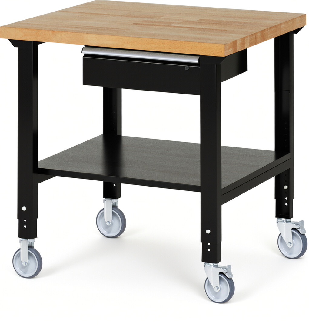 RAU Werkbank schwarz - Breite 100 cm - Tiefe 90 cm - Höhe 100 cm - Buche-Massiv Arbeitsplatte 40 mm