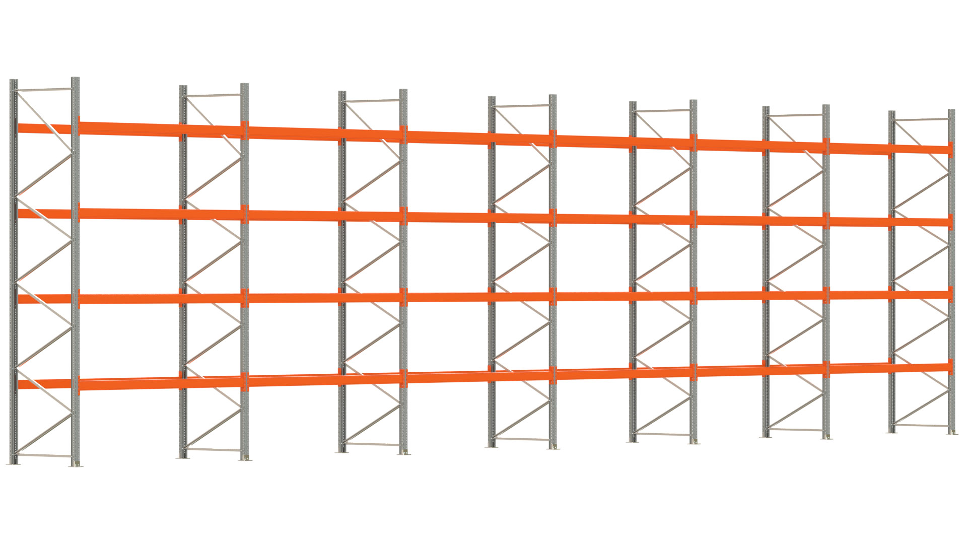 Palettenregal ARTUS - Breite 1679,5 cm - Höhe 450 cm - Tiefe 110 cm - Fachlast 2325 kg - 90 Palettenstellplätze