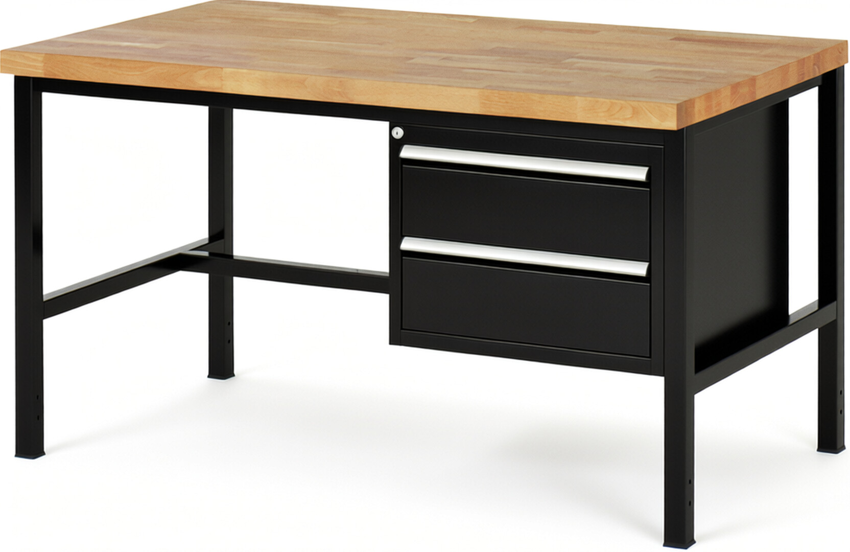 RAU Werkbank schwarz - Breite 150 cm - Tiefe 90 cm - Höhe 104 cm - Buche-Massiv Arbeitsplatte 40 mm