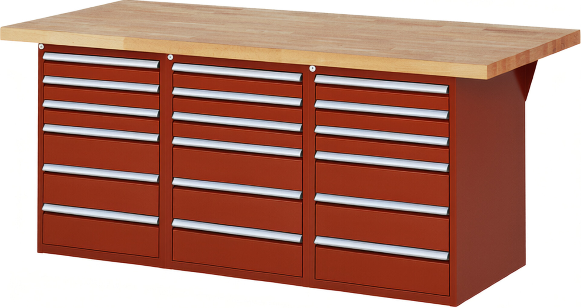 RAU Werkbank rot - Breite 200 cm - Tiefe 90 cm - Höhe 84 cm - Buche-Massiv Arbeitsplatte 40 mm