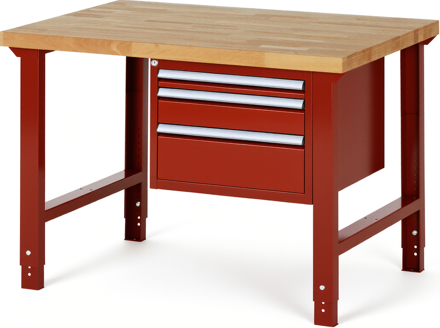 RAU Werkbank rot - Breite 125 cm - Tiefe 90 cm - Höhe 114 cm - Buche-Massiv Arbeitsplatte 40 mm