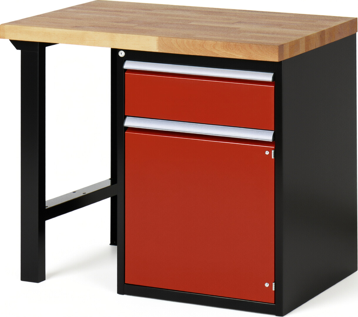 RAU Werkbank schwarz - rot - Breite 100 cm - Tiefe 70 cm - Höhe 84 cm - Buche-Massiv Arbeitsplatte 40 mm