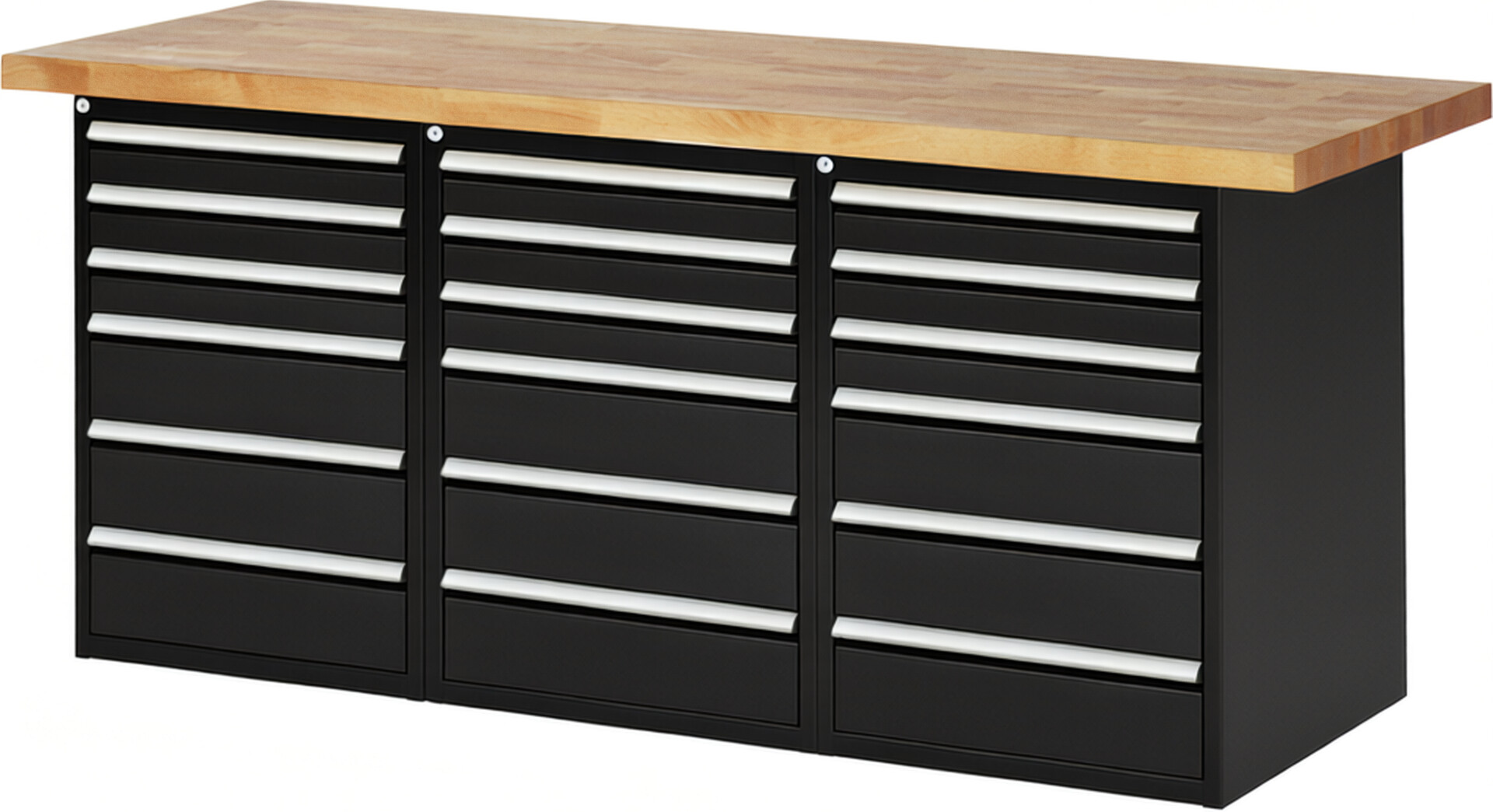 RAU Werkbank schwarz - Breite 200 cm - Tiefe 70 cm - Höhe 89 cm - Buche-Massiv Arbeitsplatte 40 mm