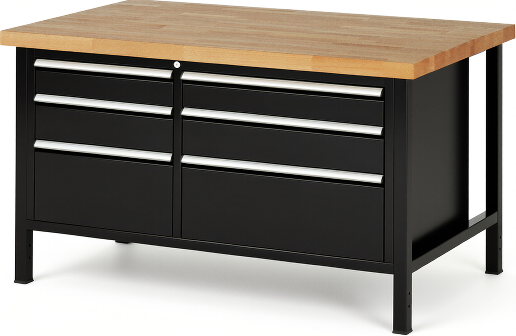 RAU Werkbank schwarz - Breite 150 cm - Tiefe 90 cm - Höhe 104 cm - Buche-Massiv Arbeitsplatte 40 mm