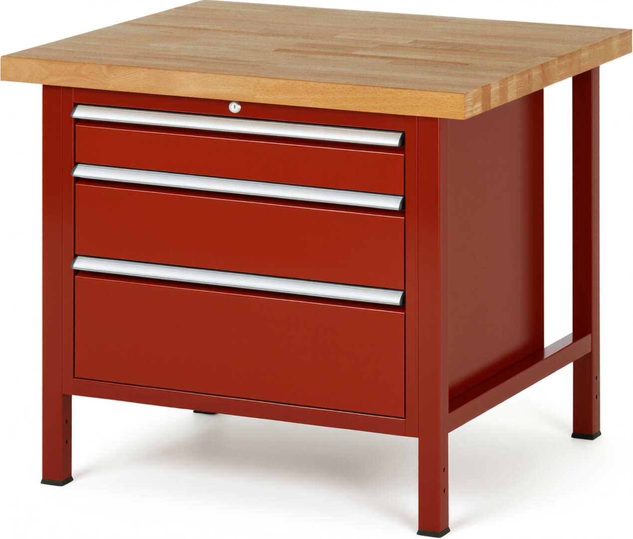 Werkbank Modell 8259 rot, BxTxH 1000x900x840-1040 mm,  Buche-Massiv Arbeitsplatte 40 mm,  3 Schubladen mit  Vollauszug 100 % und  SoftClosing