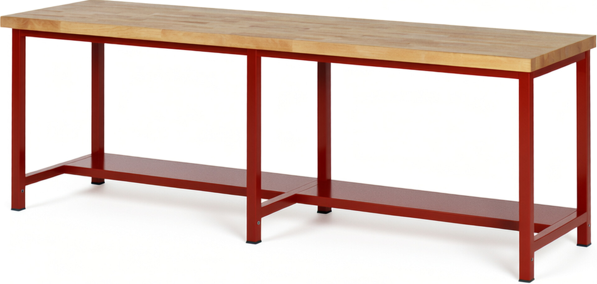 Werkbank Modell 8000 rot, BxTxH 2500x700x840 mm,  Buche-Massiv Arbeitsplatte 40 mm