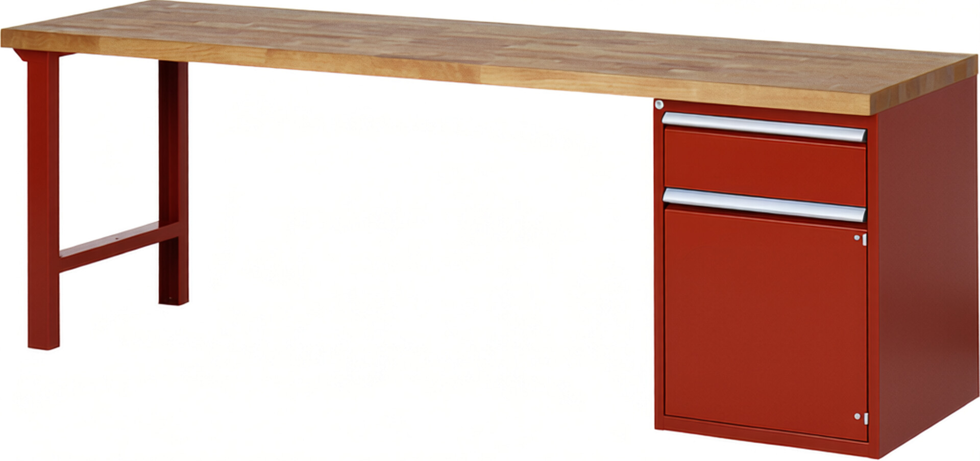 RAU Werkbank rot - Breite 250 cm - Tiefe 70 cm - Höhe 84 cm - Buche-Massiv Arbeitsplatte 40 mm