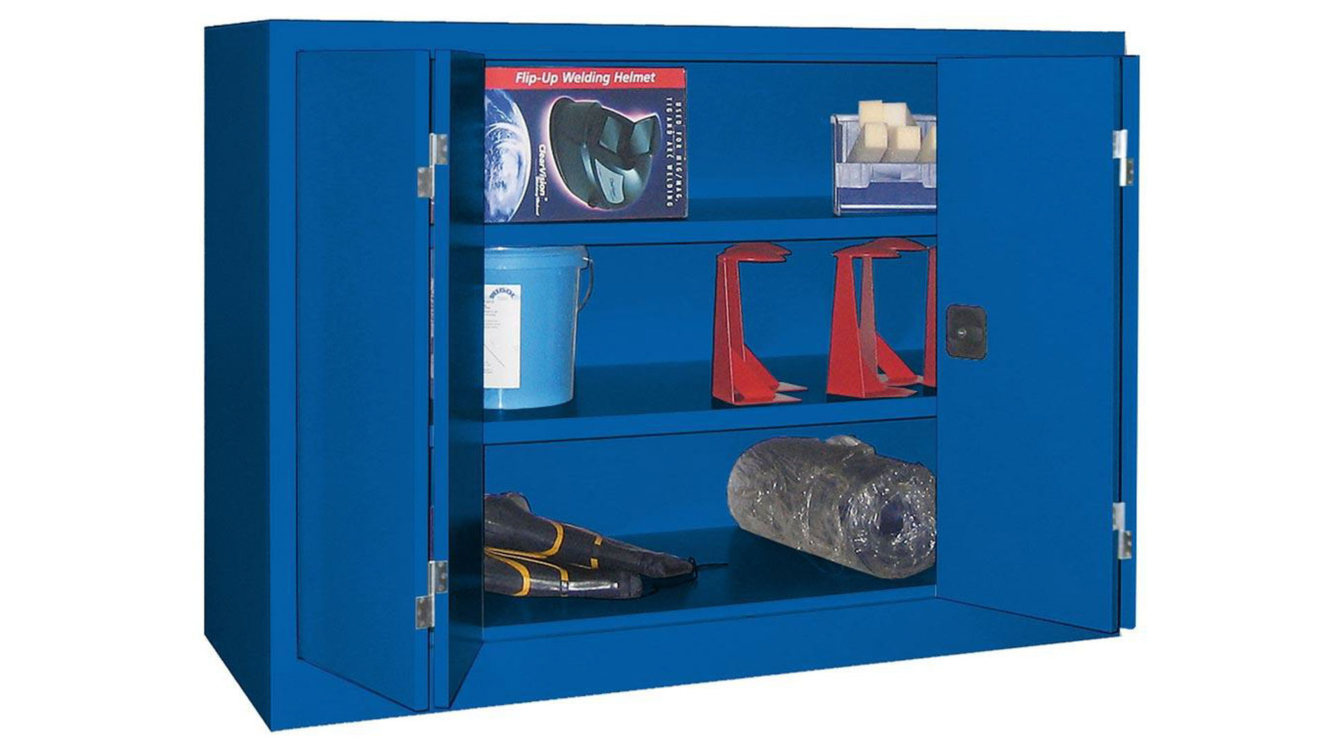 Falttürenschrank - 1.000x1.200x500 mm (HxBxT) - 2 Einlegeböden, gepulvert - Zylinderschloss - enzianblau