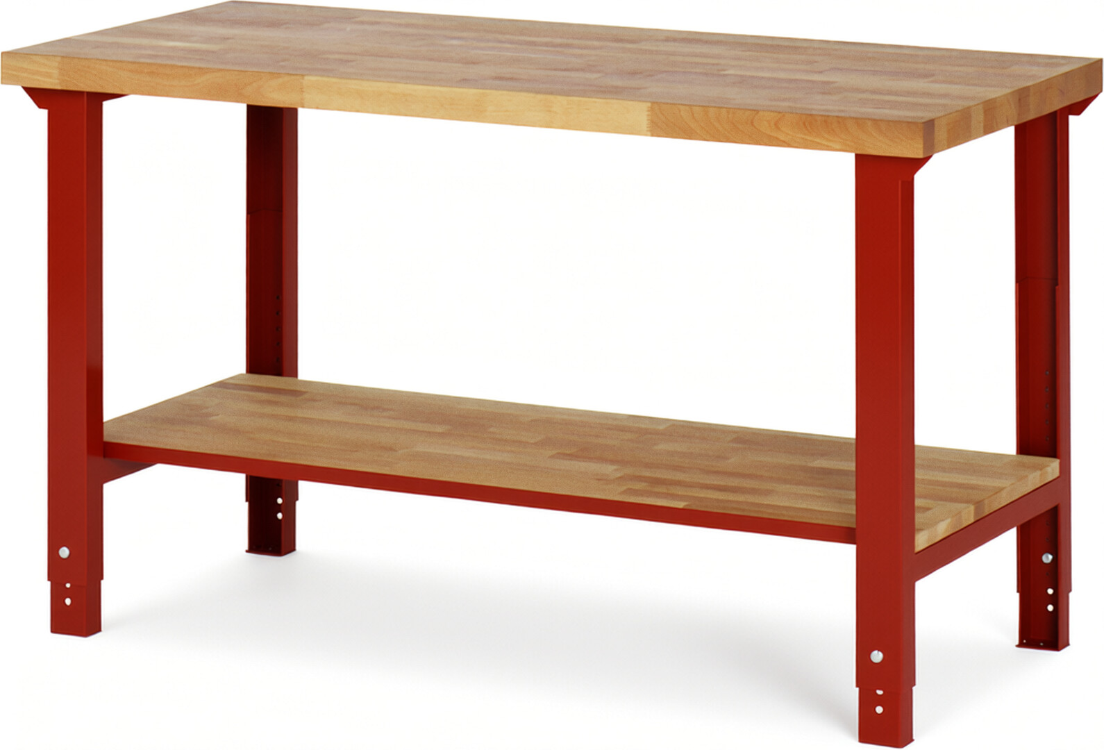 Werkbank Modell 7000 rot, BxTxH 1500x700x790-1140 mm,  Buche-Massiv Arbeitsplatte 40 mm