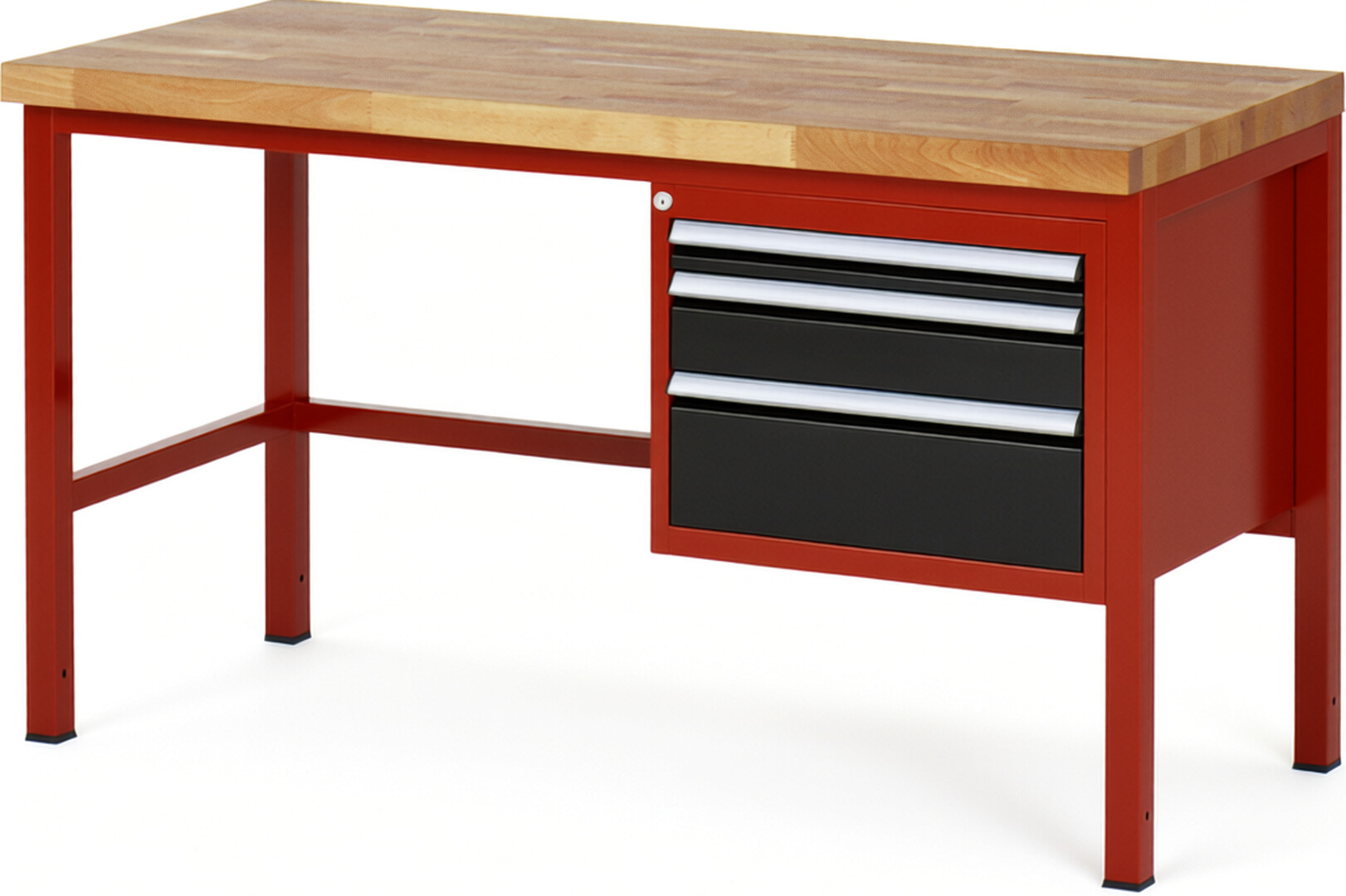 Werkbank Modell 8126 rot - schwarz, BxTxH 1500x700x840-1040 mm,  Buche-Massiv Arbeitsplatte 40 mm,  3 Schubladen mit  Auszug 90 %