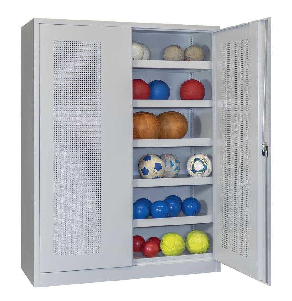 Ballschrank - Lochfeldtüren - 5 Böden - 1.950x1.500x500 mm (HxBxT) - lichtgrau