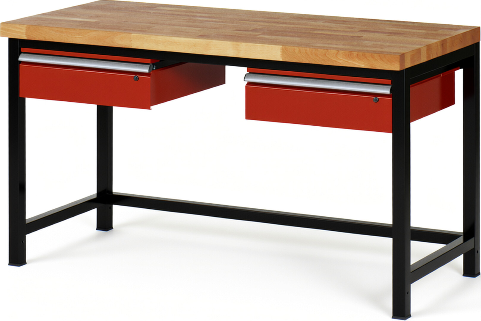 RAU Werkbank schwarz - rot - Breite 150 cm - Tiefe 70 cm - Höhe 104 cm - Buche-Massiv Arbeitsplatte 40 mm