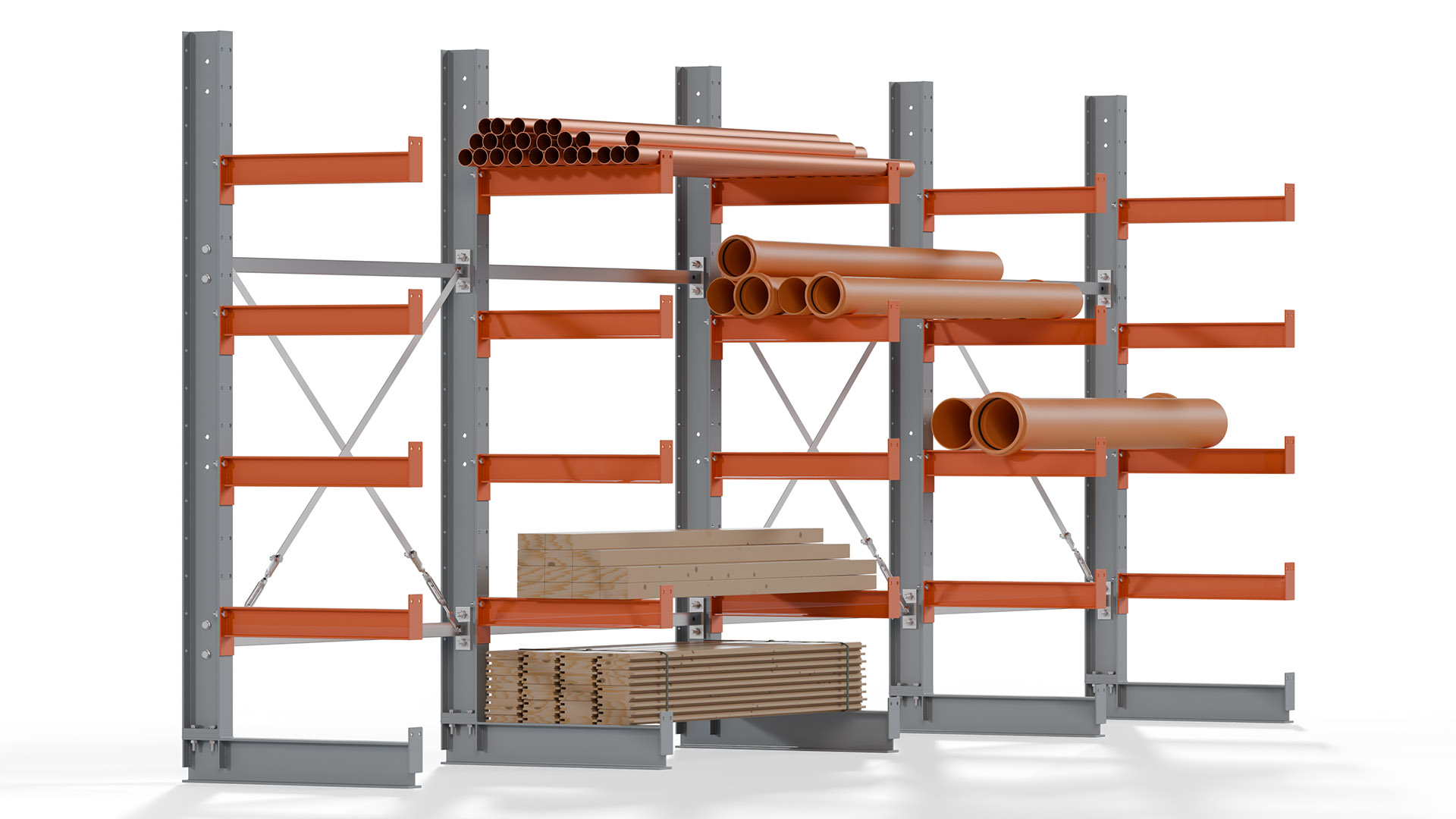 Kragarmregal KARL basic - lackiert - Breite: 512 cm - Höhe: 200 cm - Tiefe: 60 cm - Traglast je Kragarm: 730 kg - einseitig