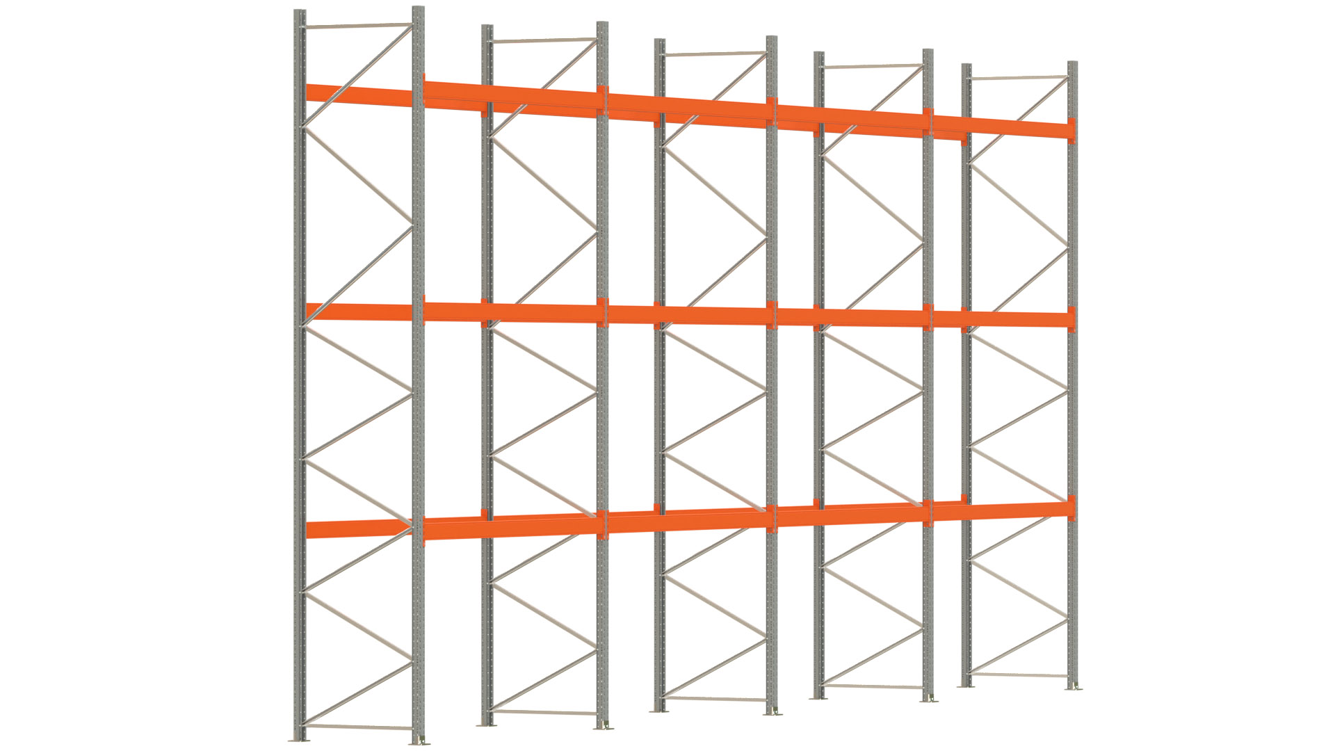 Palettenregal ARTUS - Breite 1122,5 cm - Höhe 550 cm - Tiefe 110 cm - 3 Träger-Ebenen - max. Fachlast 3000 kg - 48 Palettenstellplätze