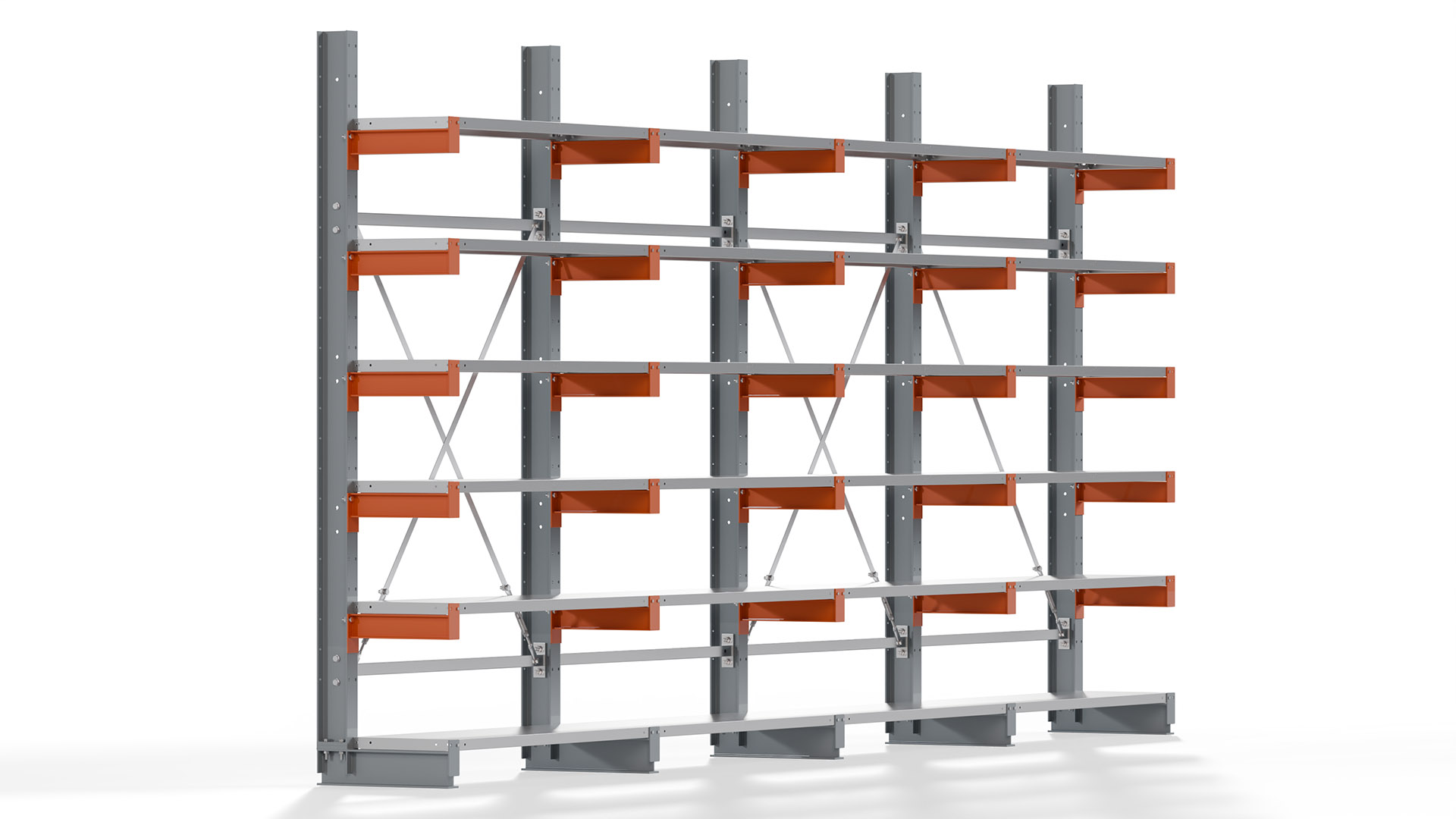 Kragarmregal KARL basic - lackiert - Breite: 512 cm - Höhe: 250 cm - Tiefe: 40 cm - Traglast je Kragarm: 1100 kg - einseitig