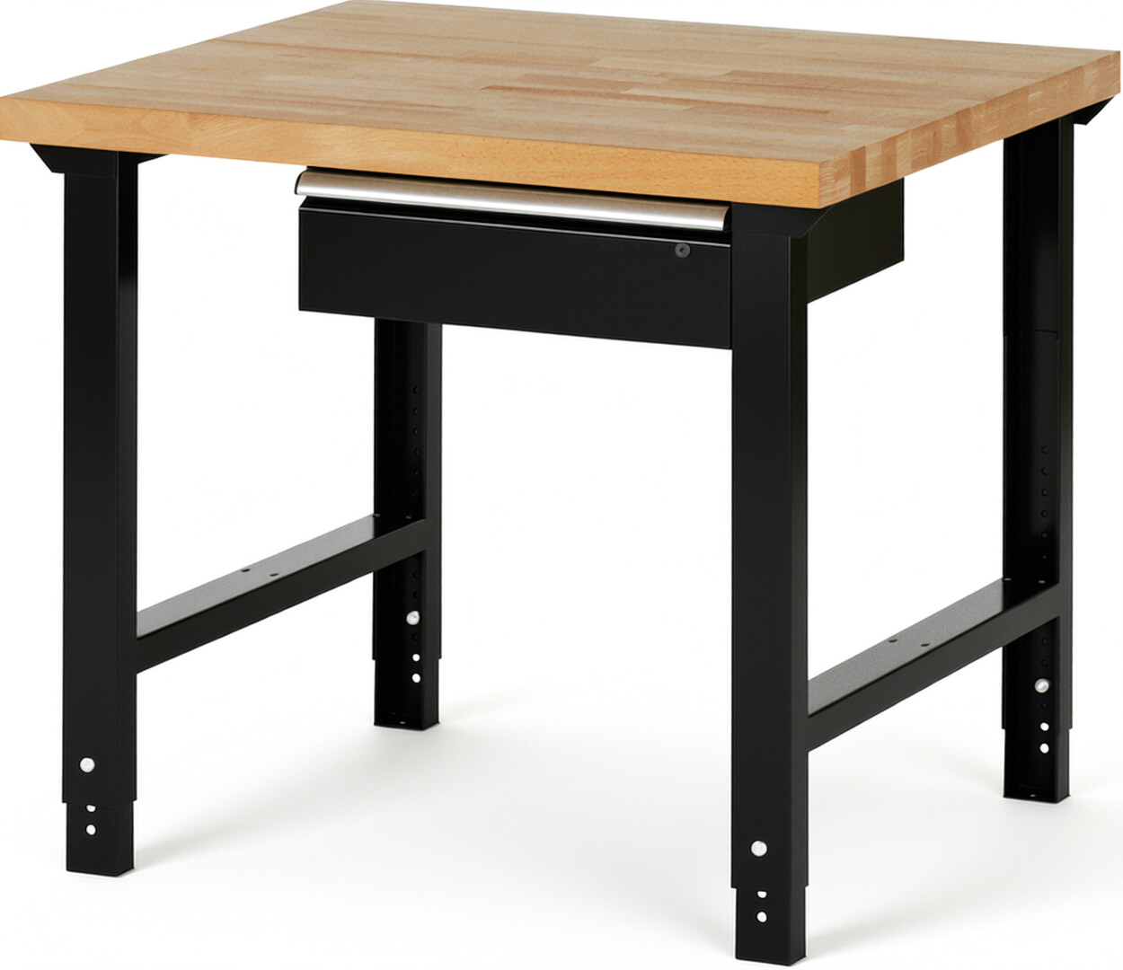 Werkbank Modell 7001 schwarz, BxTxH 1000x900x790-1140 mm,  Buche-Massiv Arbeitsplatte 40 mm,  1 Schublade mit  Auszug 90 %