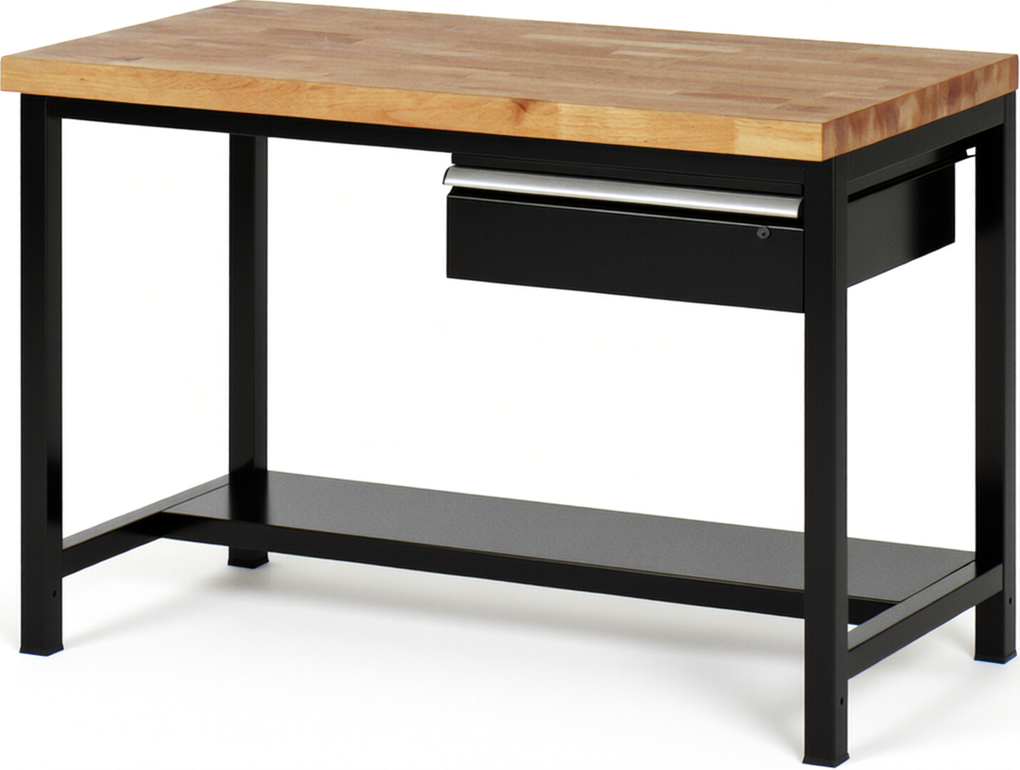 RAU Werkbank schwarz - Breite 125 cm - Tiefe 90 cm - Höhe 84 cm - Buche-Massiv Arbeitsplatte 40 mm