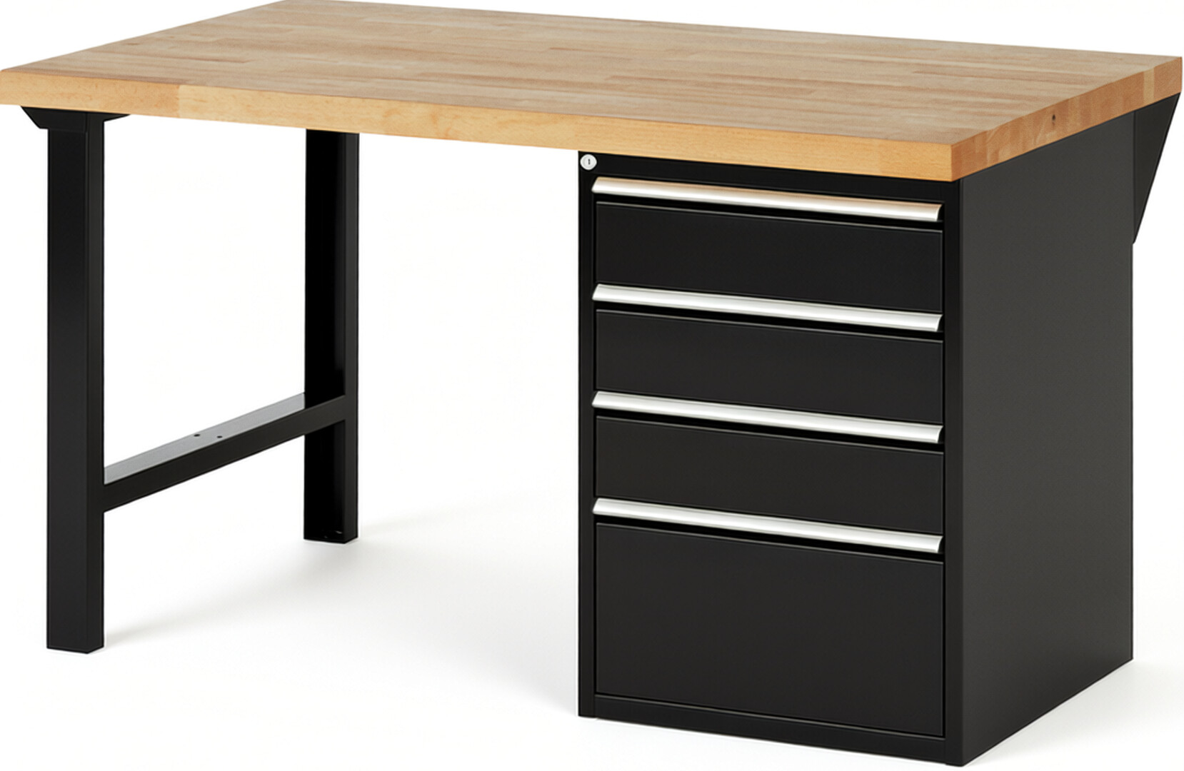 RAU Werkbank schwarz - Breite 150 cm - Tiefe 90 cm - Höhe 89 cm - Buche-Massiv Arbeitsplatte 40 mm