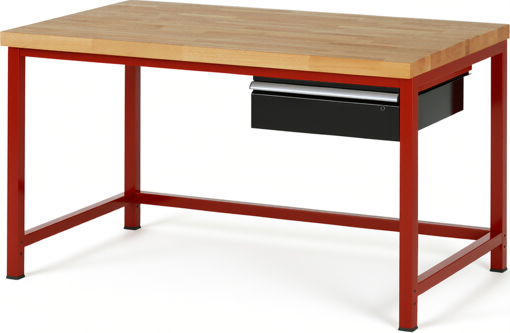 Werkbank Modell 8001 rot - schwarz, BxTxH 1500x900x840-1040 mm,  Buche-Massiv Arbeitsplatte 40 mm,  1 Schublade mit  Auszug 90 %