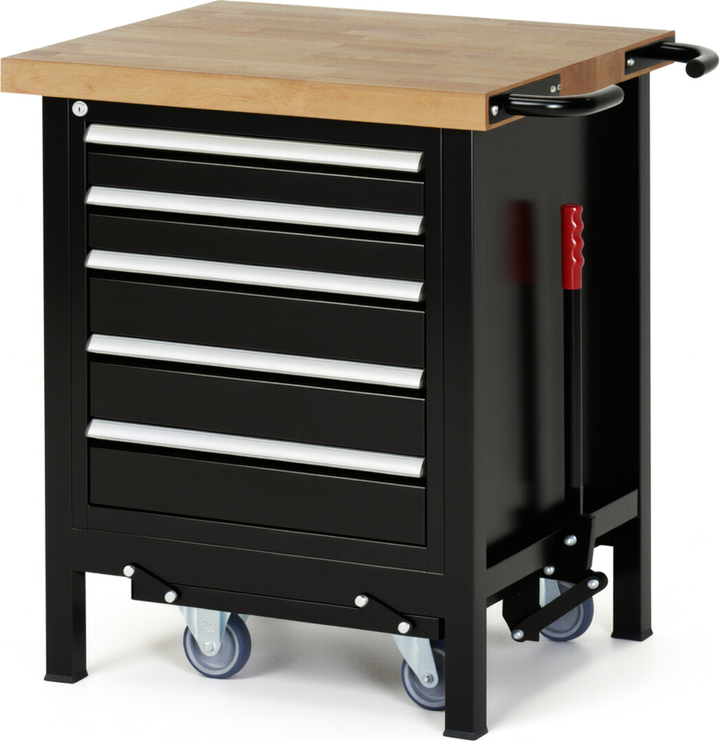 RAU Werkbank schwarz - Breite 75 cm - Tiefe 70 cm - Höhe 88 cm - Buche-Massiv Arbeitsplatte 40 mm