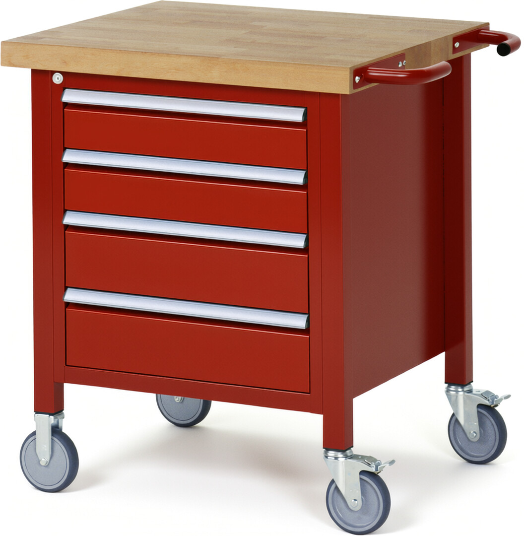 RAU Werkbank rot - Breite 75 cm - Tiefe 70 cm - Höhe 108 cm - Buche-Massiv Arbeitsplatte 40 mm