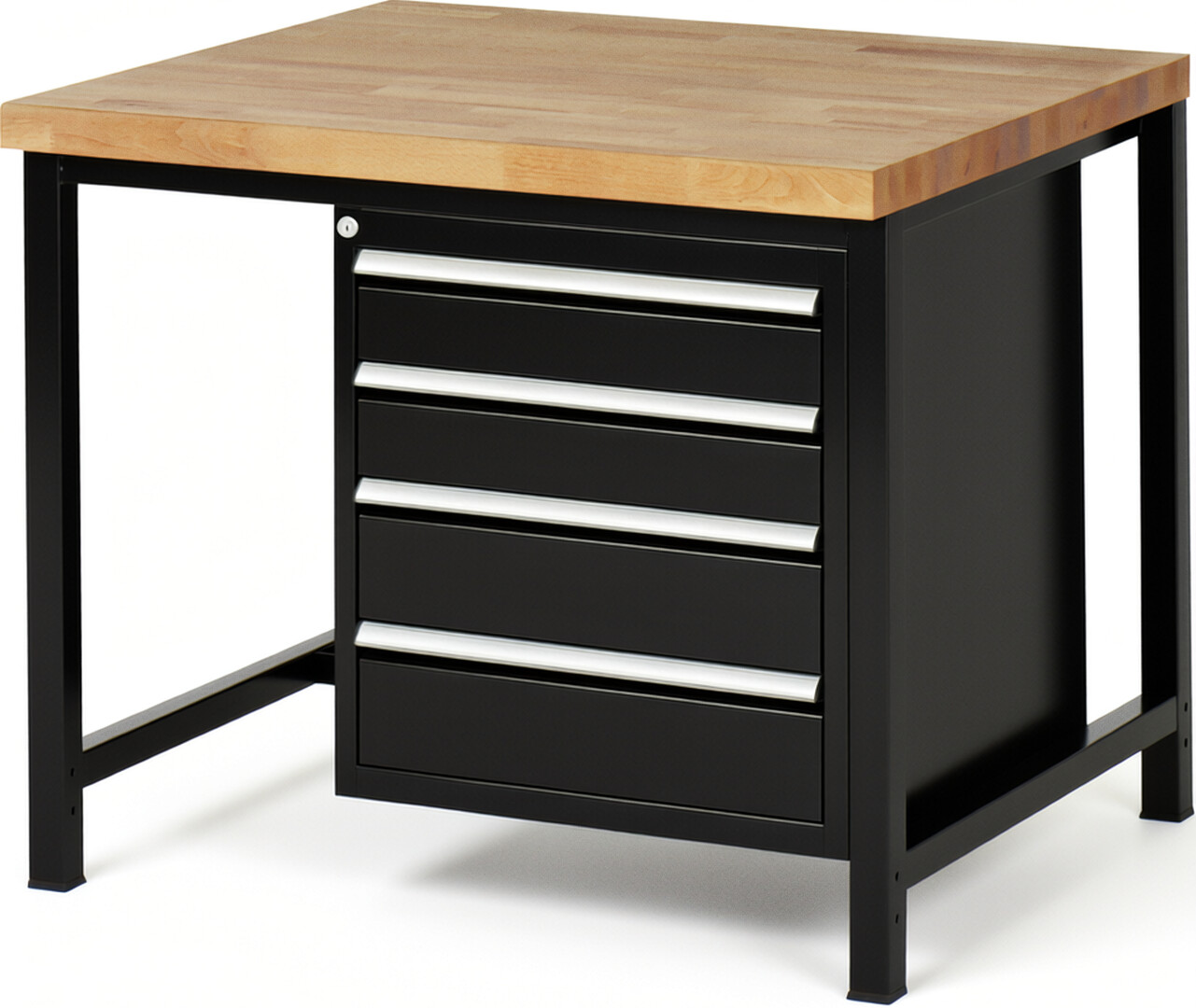 RAU Werkbank schwarz - Breite 100 cm - Tiefe 90 cm - Höhe 104 cm - Buche-Massiv Arbeitsplatte 40 mm