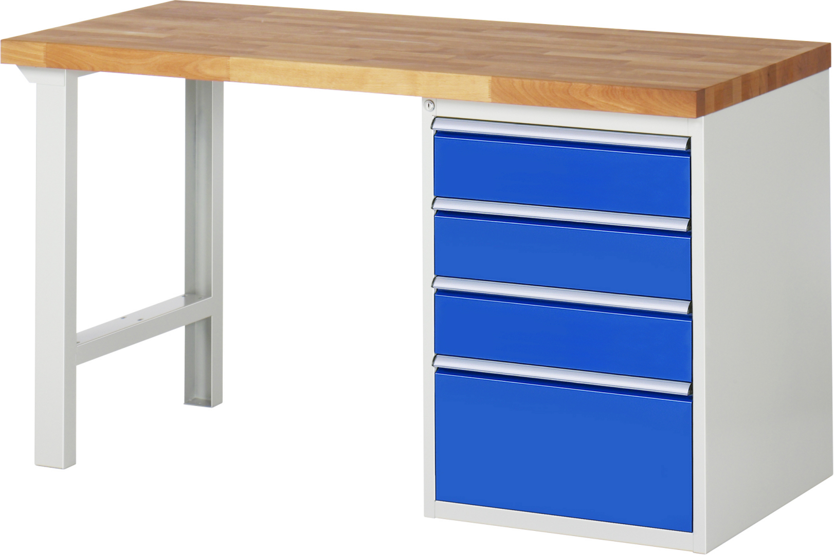 Werkbank Modell 7510 rot - schwarz, BxTxH 1500x700x840 mm,  Buche-Massiv Arbeitsplatte 40 mm,  4 Schubladen mit  Vollauszug 100 % und  SoftClosing