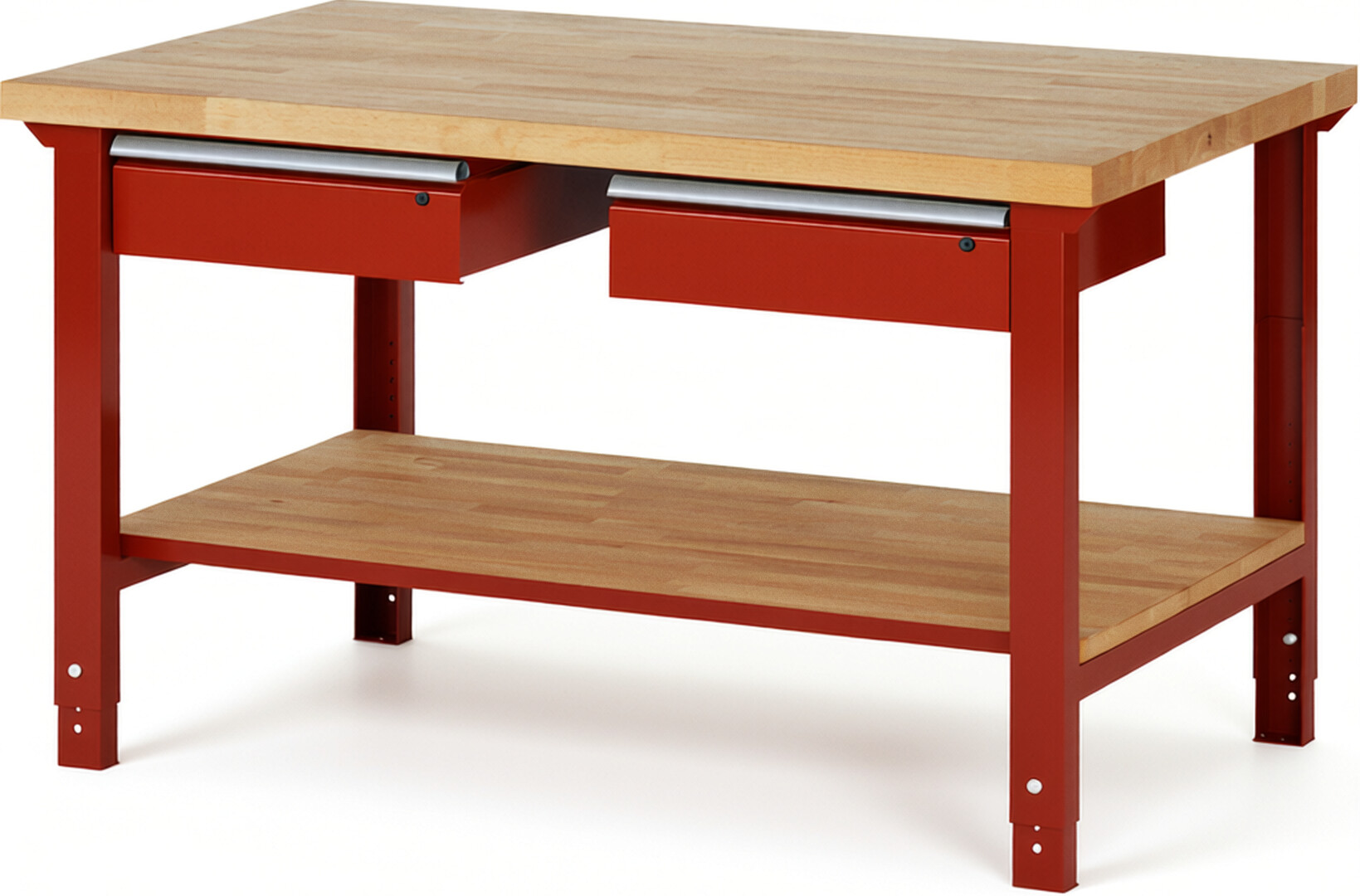 RAU Werkbank rot - Breite 150 cm - Tiefe 90 cm - Höhe 114 cm - Buche-Massiv Arbeitsplatte 40 mm