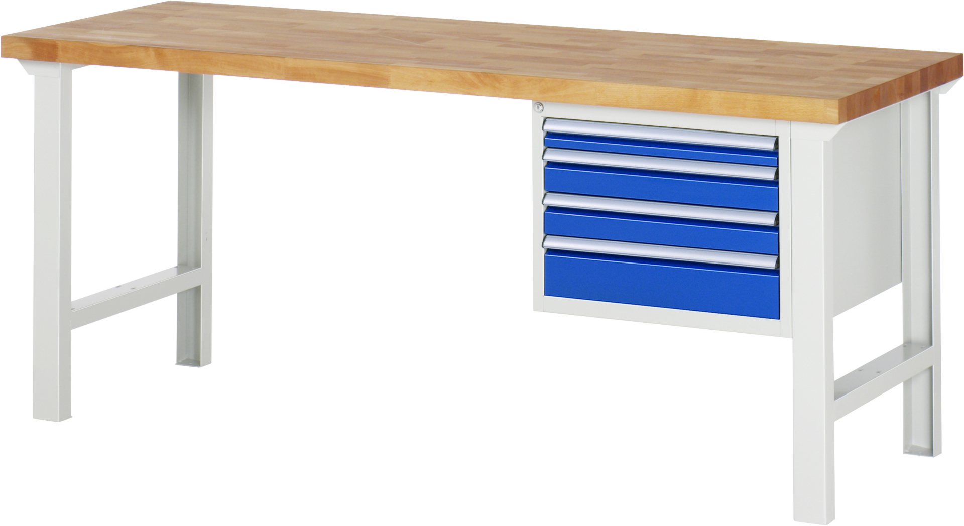 Werkbank Modell 7132 rot - schwarz, BxTxH 2000x700x840 mm,  Buche-Massiv Arbeitsplatte 40 mm,  4 Schubladen mit  Vollauszug 100 % und  SoftClosing