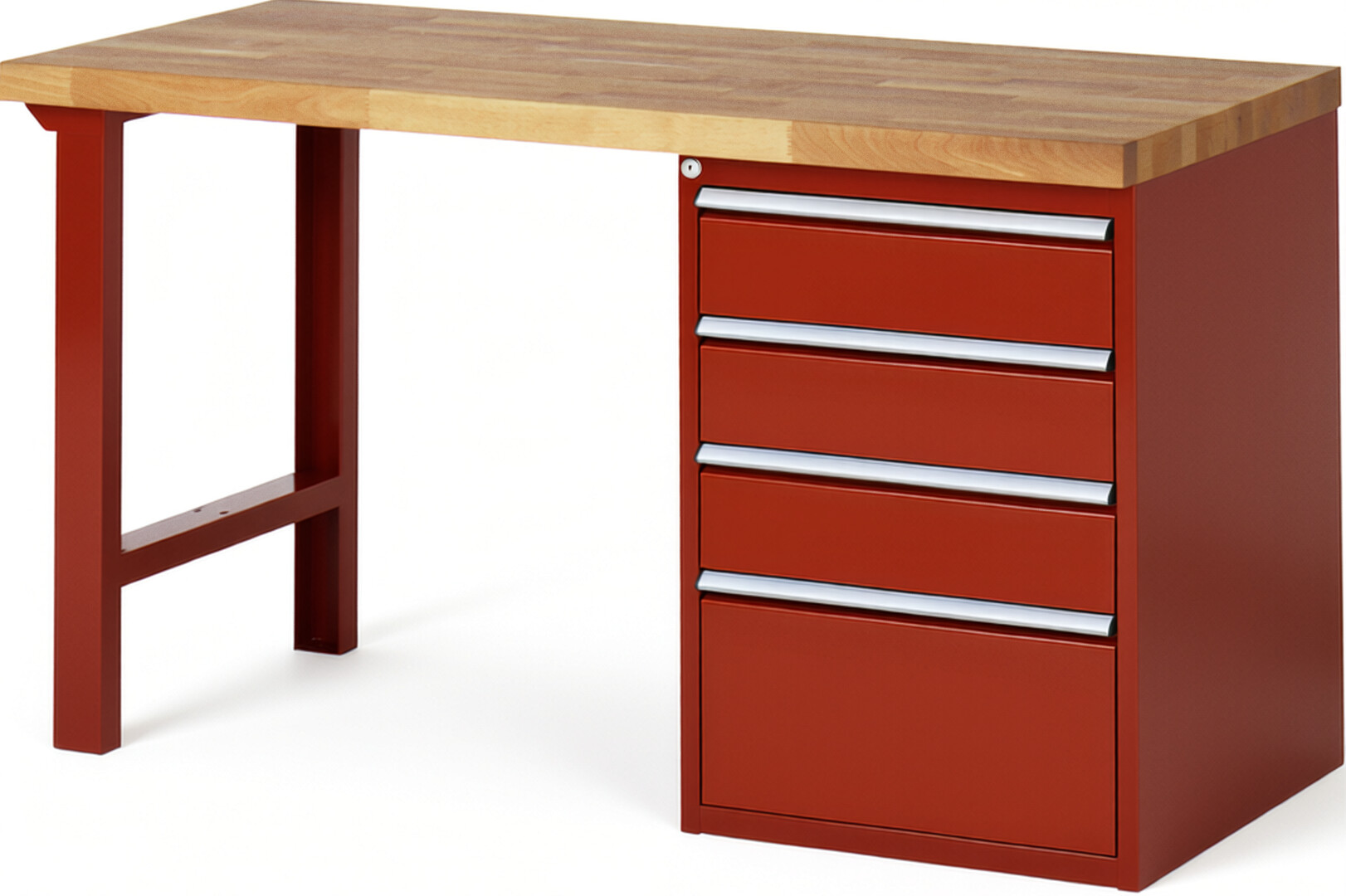 RAU Werkbank rot - Breite 150 cm - Tiefe 70 cm - Höhe 84 cm - Buche-Massiv Arbeitsplatte 40 mm