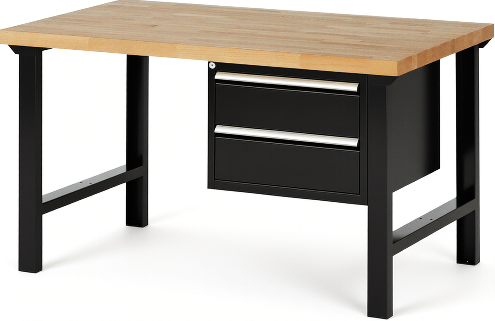 RAU Werkbank schwarz - Breite 150 cm - Tiefe 90 cm - Höhe 84 cm - Buche-Massiv Arbeitsplatte 40 mm