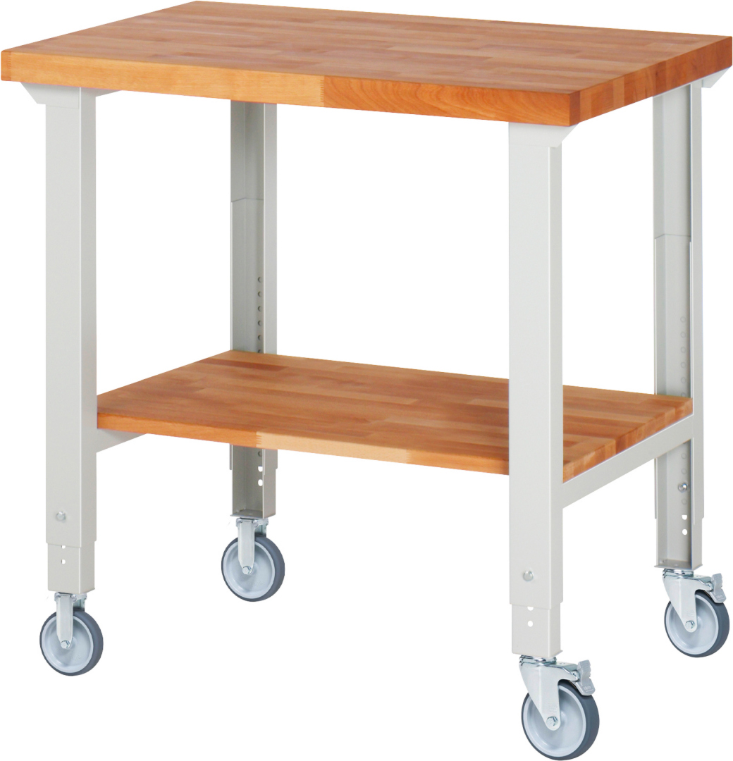 Fahrbare Werkbank Modell 7000 schwarz, BxTxH 1000x700x950-1000 mm,  Buche-Massiv Arbeitsplatte 40 mm