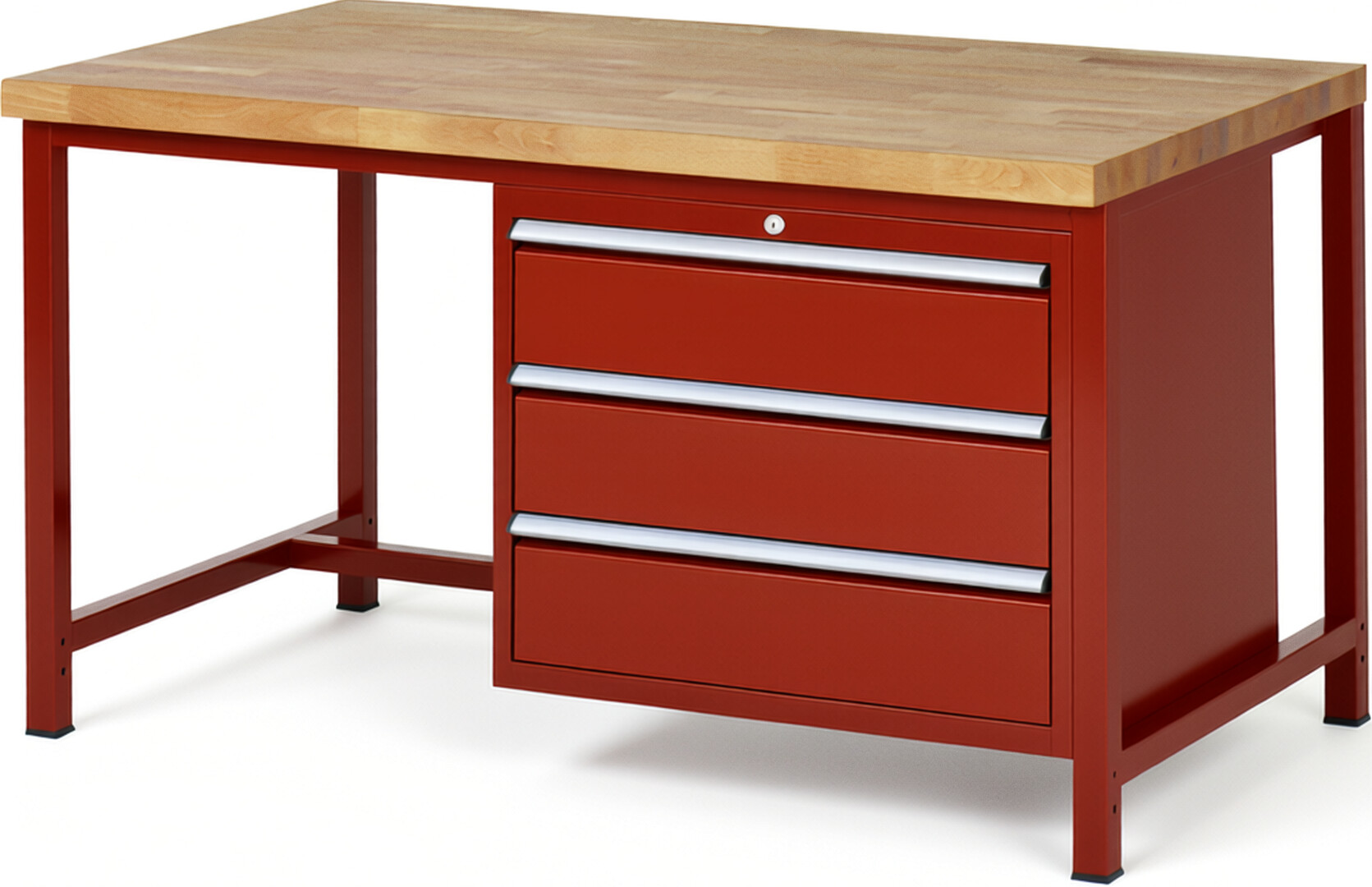 RAU Werkbank rot - Breite 150 cm - Tiefe 90 cm - Höhe 104 cm - Buche-Massiv Arbeitsplatte 40 mm