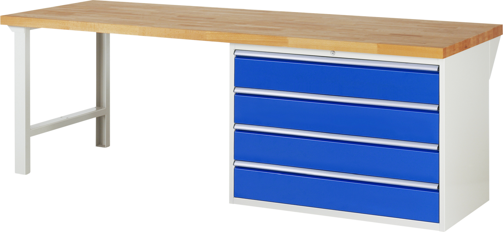 Werkbank Modell 7709 rot - schwarz, BxTxH 2500x900x890 mm,  Buche-Massiv Arbeitsplatte 40 mm,  4 Schubladen mit  Vollauszug 100 % und  SoftClosing