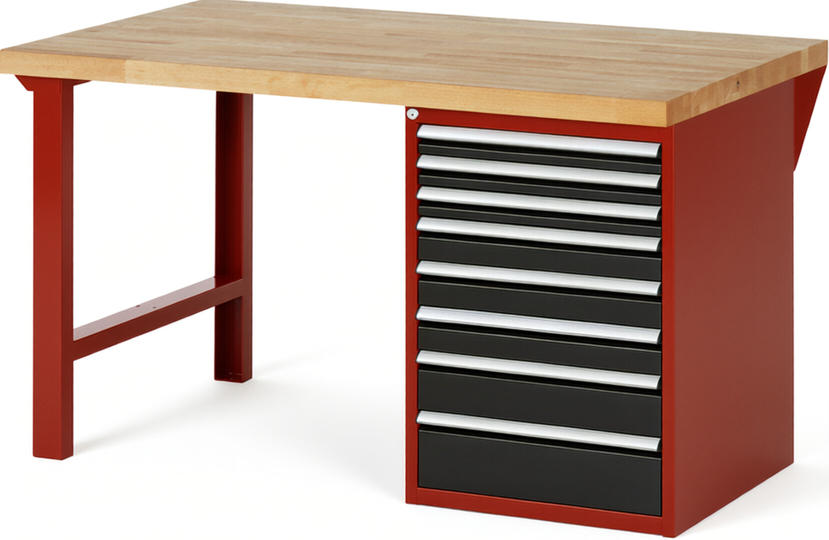 RAU Werkbank rot - schwarz - Breite 150 cm - Tiefe 90 cm - Höhe 84 cm - Buche-Massiv Arbeitsplatte 40 mm