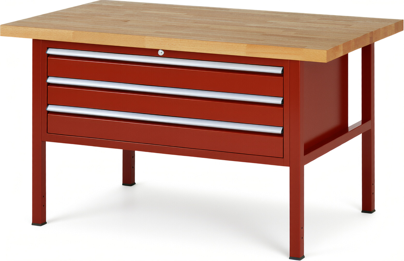 Werkbank Modell 8327 rot, BxTxH 1500x900x840-1040 mm,  Buche-Massiv Arbeitsplatte 40 mm,  3 Schubladen mit  Auszug 90 %