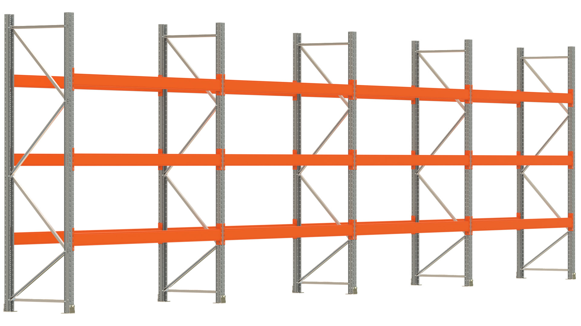 Palettenregal ARTUS - Breite 1122,5 cm - Höhe 300 cm - Tiefe 80 cm - 3 Träger-Ebenen - max. Fachlast 3000 kg - 32 Palettenstellplätze
