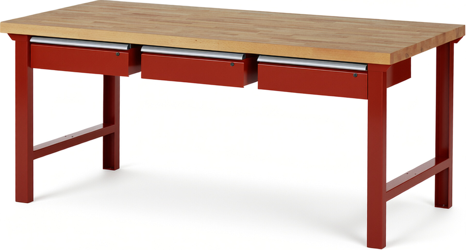 RAU Werkbank rot - Breite 200 cm - Tiefe 90 cm - Höhe 84 cm - Buche-Massiv Arbeitsplatte 40 mm