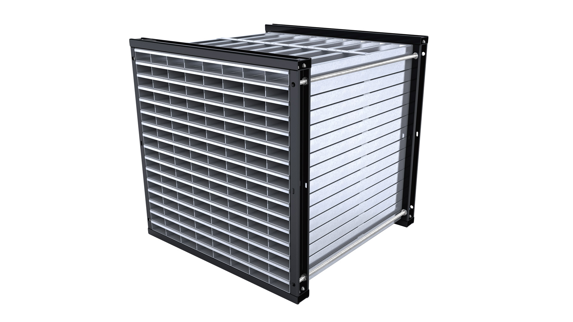 Wabenregal, BxTxH 1000x1000x1000 mm, inkl. 128 Wannen, 8x16 Fächer, Waben BxH 112x40 mm, Wannen verzinkt, Rahmen RAL 7016 anthrazitgrau